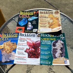 5 old Rock & Gem magazines,￼ Oct 2001, Jan 2001, Sept 2009 & 2013,￼ July 2009